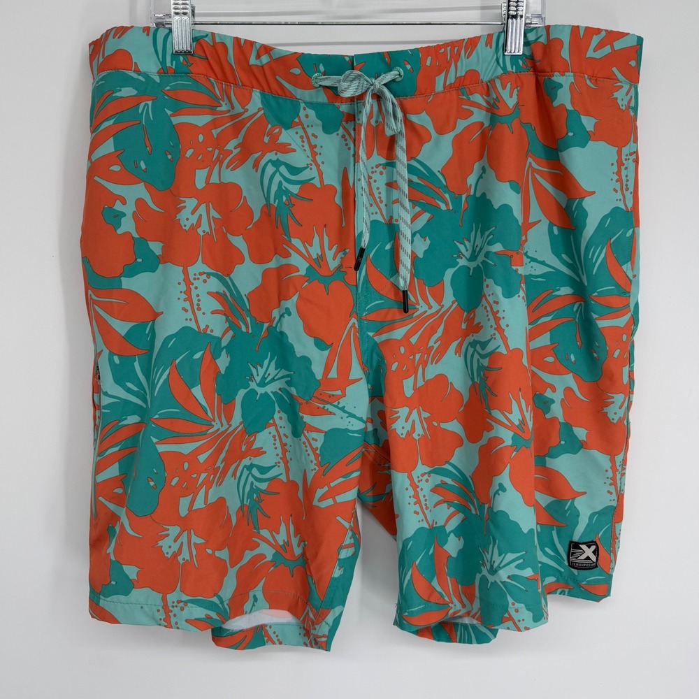 ZeroXposur Swim Trunks Men's‎ XXL Orange Teal Tropical Floral Board Shorts